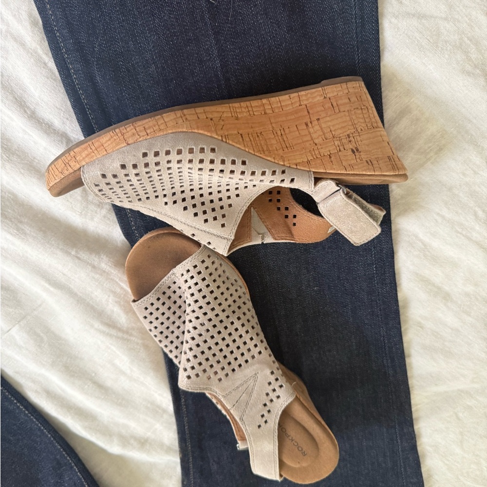 Rockport Cream Wedge Sandals with Perforated Design — worn twice. Size 7.5